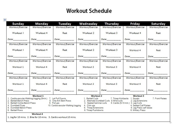 Weekly workout plan gym workouts schedule daily day fitness exercise plans weight easy full routine week every beginners beginner routines